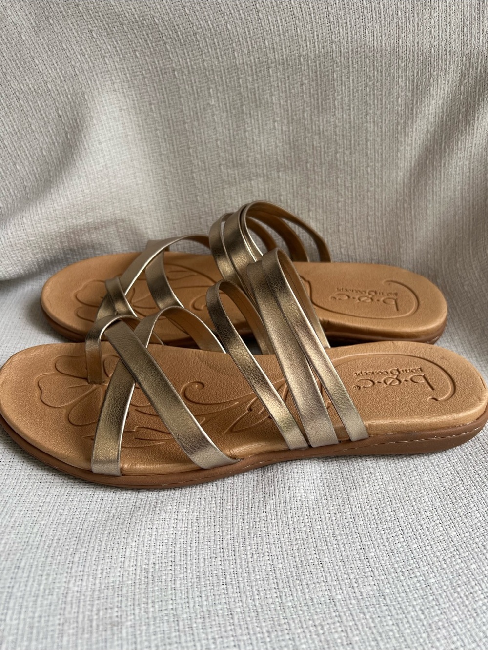 b.o.c. Metallic Gold Multi-Strap Slide Sandals